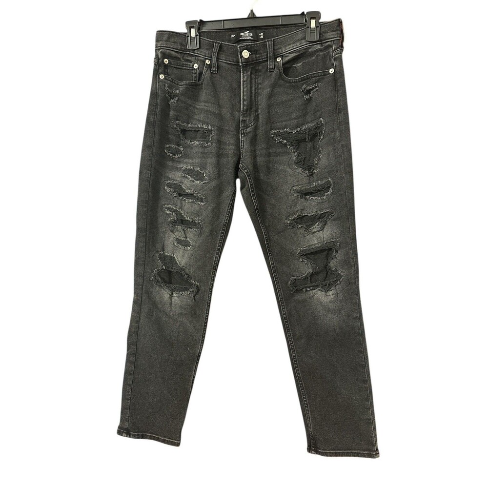Hollister Mens Advanced Stretch Distressed Denim Black Skinny Jeans Size 32x30